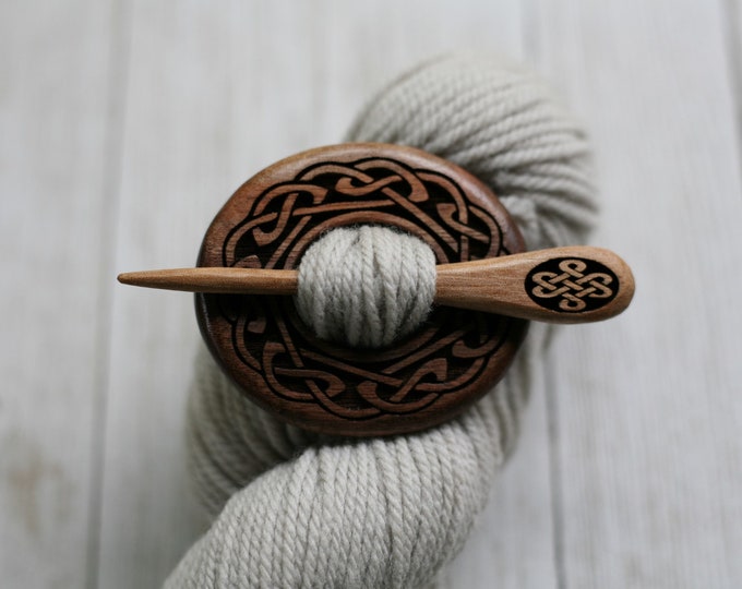 Celtic Knot Shawl Pin in Black Walnut Wood