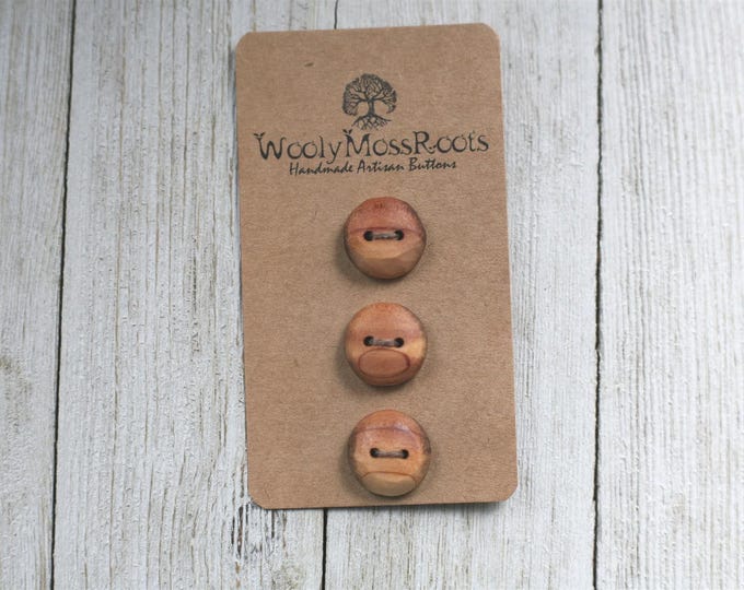 3 Handmade Rustic Buttons in Red Cedar Wood