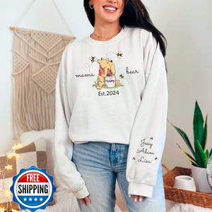 Custom Mama Bear Sweatshirt, Mama Est with Kid Name on Sleeve Sweatshirt, Personalized Mom Sweatshirt, Custom Christmas Sweatshirt, New Mom