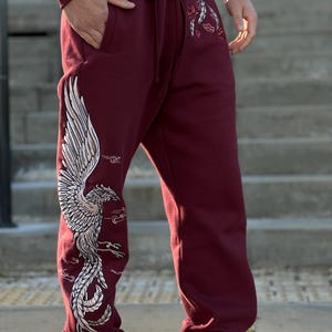 Zwaar geborduurde witgouden Phoenix-joggingbroek 400 gsm - UNISEX
