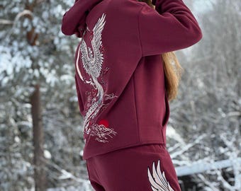 Embroidered Phoenix Hoodie - Golden Phoenix - Unisex Cotton