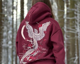 Embroidered Phoenix Hoodie - Golden Phoenix - Unisex Cotton
