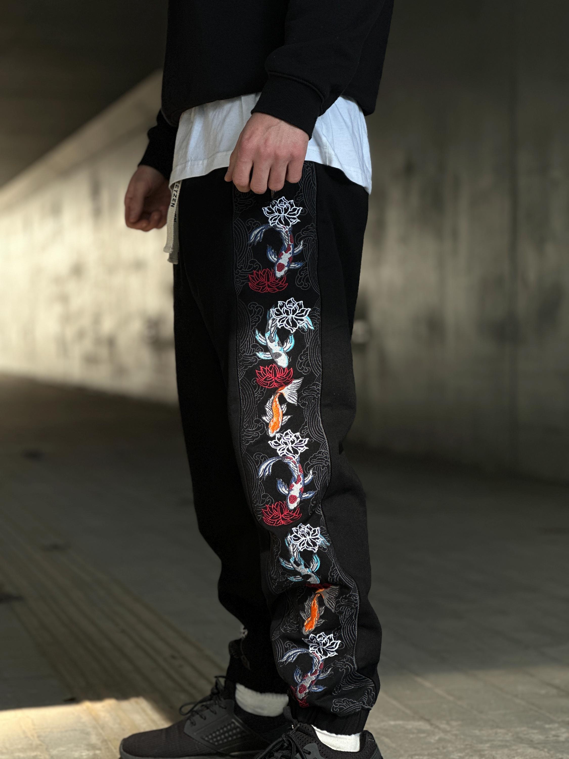 【COYSEIO】 FLOWER SNAP DENIM PANTS BLACK CEINOM Women's Solid Color Baggy Denim Pants Jeans Street