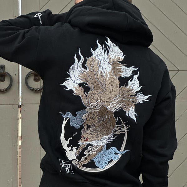 Schweres Stickerei Hoodie - 9 Tail Fuchs - Unisex Baumwolle