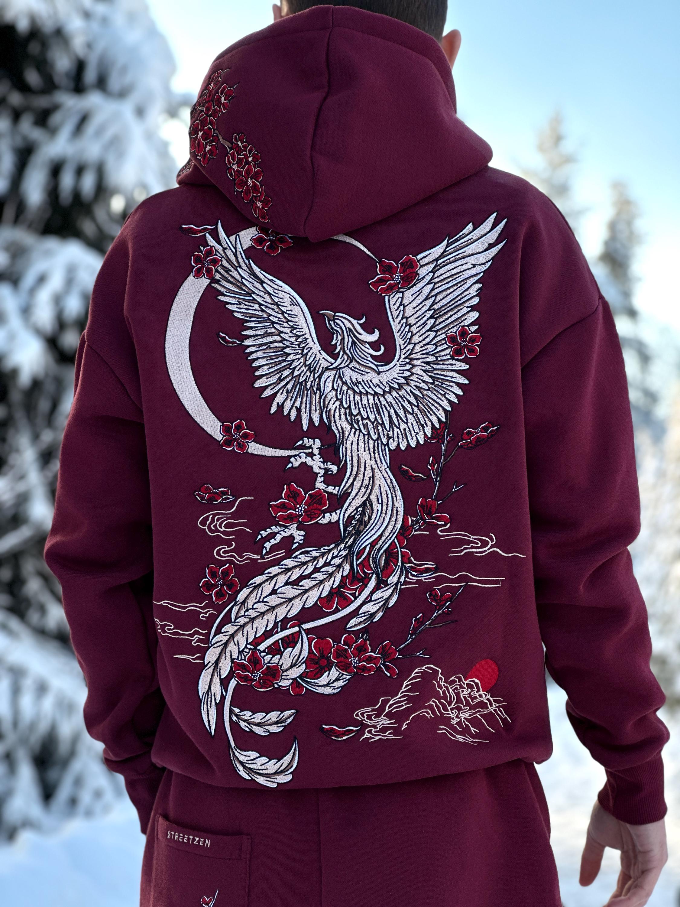 Embroidered Phoenix Hoodie - Golden Phoenix - Unisex Cotton