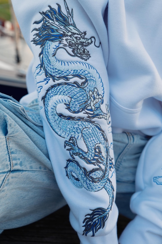 Sea Dragon Embroidered Hoodie - Unisex Cotton - Pearl White - Etsy