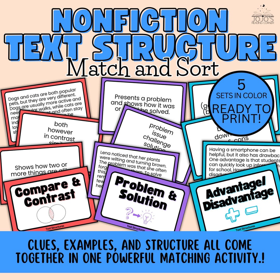 Nonfiction Text Structure Matching Activity | Organizational Patterns ...