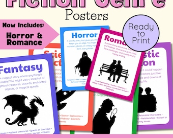 Belletristische Genre Poster mit Definitionen und Beispiele | ELA Klassenzimmer Bibliothek Dekor | Literarisches Genre Poster | Lesung Fiction Bulletin Board