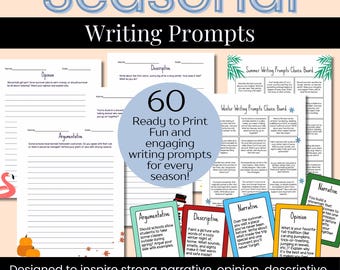 Seasonal Writing Prompts Bundle | Year-Round Middle School Writing Activities | Descriptive, Argumentative, Opinion, and Narrative Writing