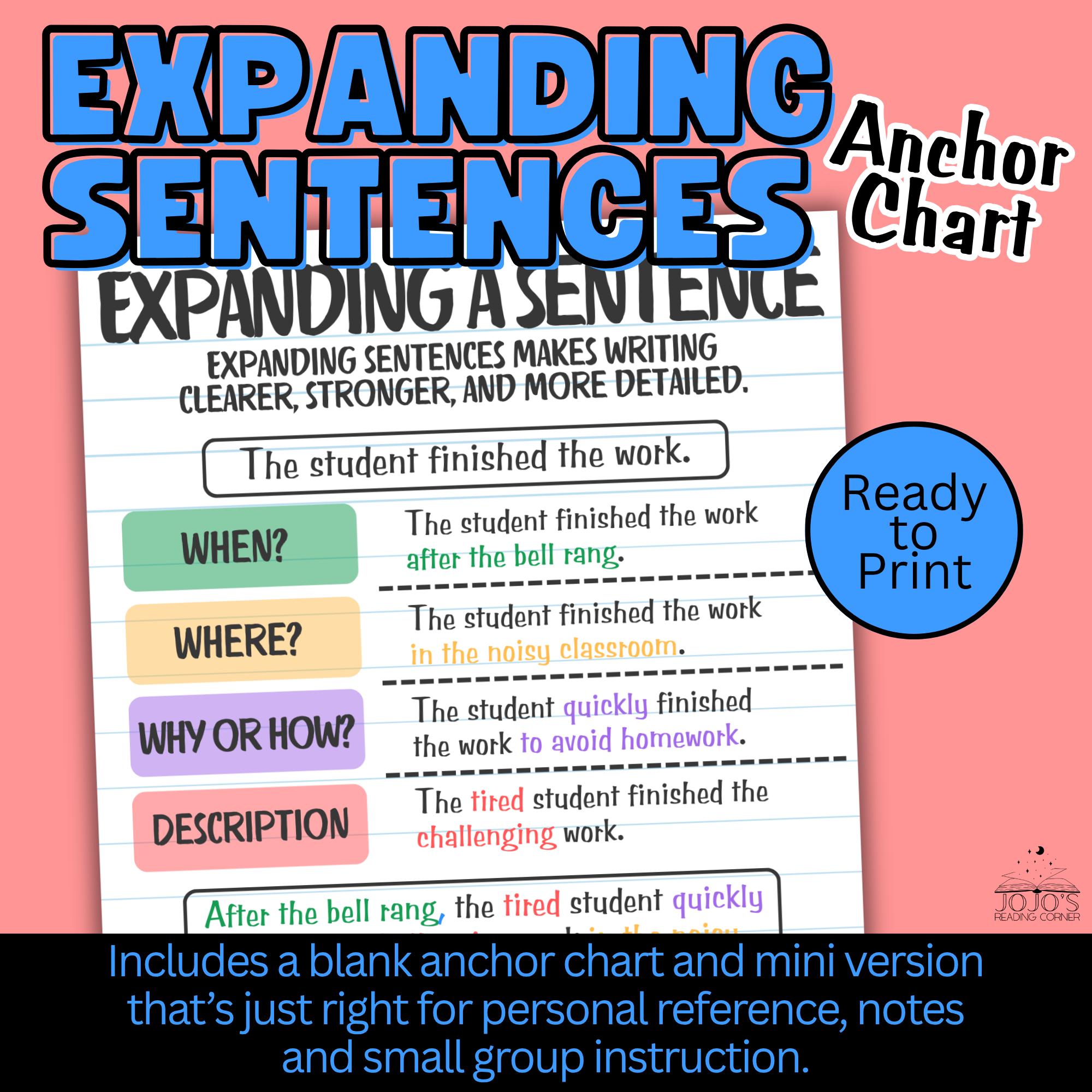 Expanding Sentences Anchor Chart With Mini and Blank Charts | ELA ...