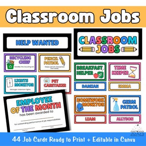Editable Classroom Jobs | 44 Job Cards, Name Tags, Signs | Printable & Canva | Student Helpers | Printable Teacher Resources