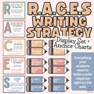 RACES Writing Strategy Posters | Boho Classroom Decor | Constructed Response Posters and Anchor Charts
