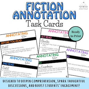 Fiction Annotation Task Cards for any text | Close Reading Strategies for Fiction | Middle School Reading Comprehension Activities