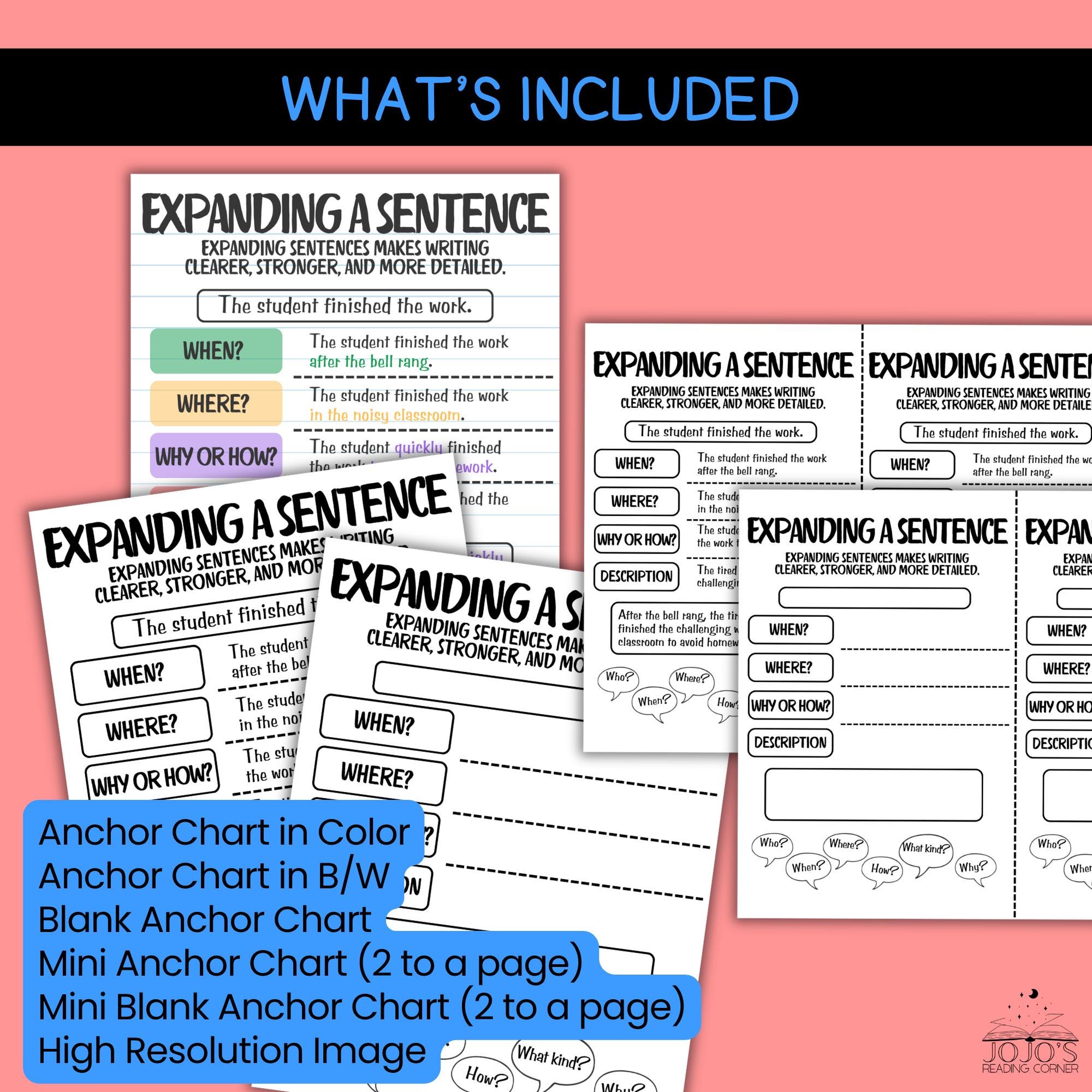 Expanding Sentences Anchor Chart With Mini and Blank Charts | ELA ...