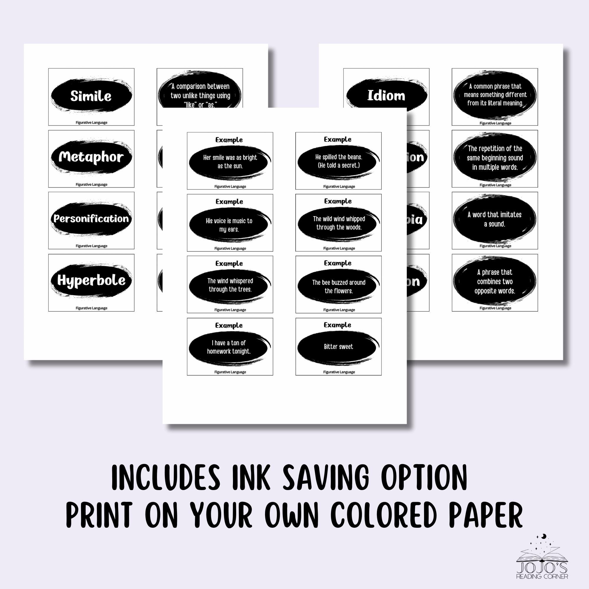 Figurative Language Match and Sort | Printable Literary Devices ...