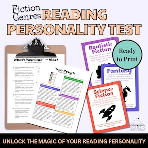 Reading Personality Test | Fiction Genre Posters | Personality Tests For Kids | Genre Personality Quiz | Printable Worksheets for Reading