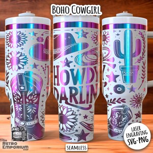 Western Cowgirl 40oz Tumbler Laser Engraving Wrap, Boho Western SVG, Cowgirl Boots Tumbler Laser SVG File, Howdy Laser, Western Cowgirl PNG