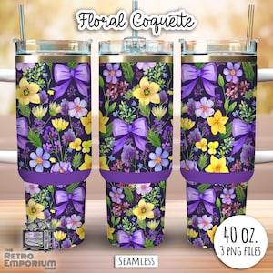 Floral Coquette Spring Aesthetics 40oz Quencher Tumbler Sublimation Design Seamless Digital Download PNG Instant Digital Only, Tumbler Wrap