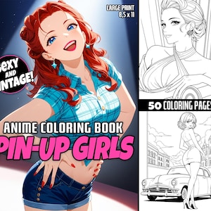 Anime PinUp Girls Coloring Book For Adults And Teens Manga Coloring Pages Instant Download, Printable PDF