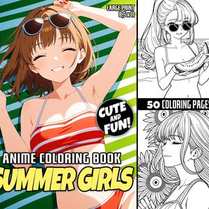 Anime Summer Girls Kolorowanka Dla Dorosłych I Nastolatków Manga Kolorowanki Natychmiastowe Pobieranie, Wydrukuj PDF