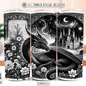 Romantasy Dragon Tumbler Wrap, Booktok 20oz Skinny, Fantasy Castle Sublimation Design, Gift for Reader Digital Dowload, Castlecore PNG