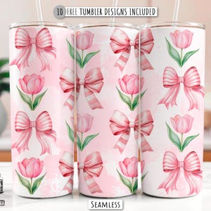 Coquette Tumbler Wrap, Flowers 20oz Skinny, Coquetteful Sublimation Design, Spring Flower Digital Dowload, Bows and Tulips PNG, Watercolor