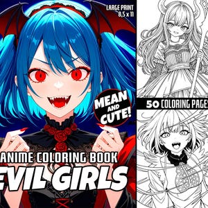 Anime Evil Girls Coloring Book For Adults And Teens Manga Coloring Pages Instant Download, Printable PDF