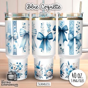 Blue Coquette Floral Brushstrokes 40oz Quencher Tumbler Sublimation Design Seamless Digital Download PNG Instant Digital Only, Tumbler Wrap