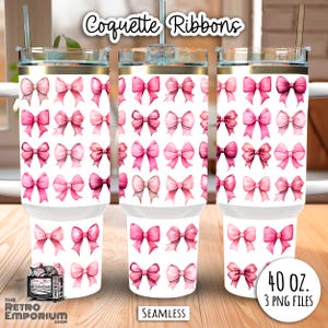 Coquette 40oz Tumbler Wrap, Pink Bows Quencher, Coquetteful Sublimation Design, Trendy Bow Seamless Digital Download, Coquette Pattern PNG
