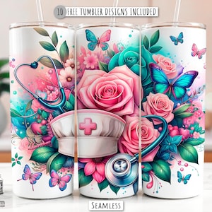 Nurse Tumbler Wrap, Floral 20oz Skinny, Nursing Sublimation Design, Nurse Gift Digital Dowload, Gift For Nurse PNG, Best Nurse Tumbler