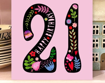 Biglietto Auguri 21° Compleanno Per Nipote - Formato Grande Con 8 Pagine, Motivo Floreale Rosa