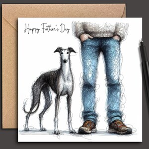 Carte de fête des pères chien lévrier, carte pour chien papa, le père chien, carte de fête des pères pour papa avec un lévrier, carte du chien.