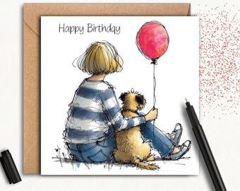 A BORDER TERRIER Birthday Card (red balloon) A Birthday card for every owner,  dog mum, or grandparent of these brave little terriers.