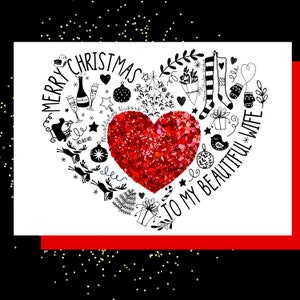Biglietto di Natale scintillante per la moglie - Biglietto di Natale per la moglie - Biglietto di Natale speciale - Biglietto di Natale per la moglie
