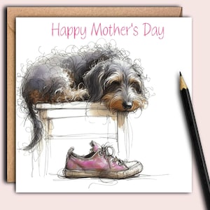 Cartão de Dia das Mães para o cão DACHSHUND DE PELO DURO (PinkShoe) Cartão para a mãe teckel desses lindos cachorrinhos esportivos tipo salsicha para o Dia das Mães