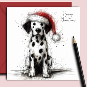 Carte de Noël DALMATION (chapeau) Une carte de Noël pour chaque propriétaire de chien tacheté, père de chien, maman de chien ou ami de ces beaux chiens dalmatien