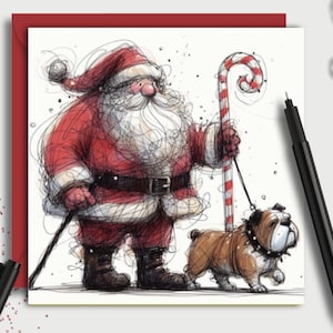 Biglietto di Natale BRITISH BULLDOG, un biglietto per tutti coloro che amano uno splendido bulldog, un biglietto di Natale da regalare a mamma, papà, amici e familiari