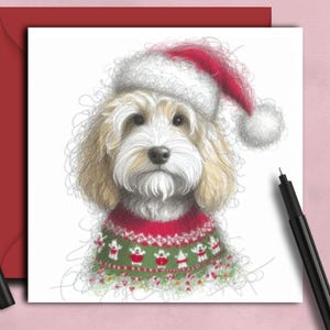 Cartão de Natal CREAM COCKAPOO DOG (chapéu de suéter). O cartão ideal para enviar a um pai, mãe, pai, amigo, passeador de cães ou tosador de cães cockapoo