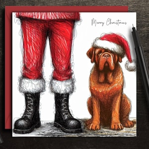 Biglietto di Natale DOGUE DE BORDEAUX. Un biglietto di Natale per ogni proprietario, papà di cane, mamma di cane o nonno di questi bellissimi cani di grossa taglia.