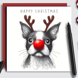 Un biglietto di Natale BOSTON TERRIER, un biglietto per ogni proprietario, genitore di cane, nonno, familiare di questa meravigliosa piccola razza di cane americano