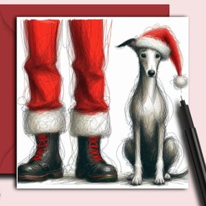 Carte de Noël pour chien whippet. (fc) Une carte de Noël pour un propriétaire de whippet, un parent de chien, une maman, un papa, un grand-parent, une famille, un ami ou un promeneur de chien