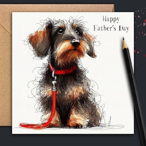DRAADHAIRED DACHSHUND Vaderdagkaart (roodlood) Een vaderdagkaart voor vader, opa, echtgenoot, de echte hondenvader van een prachtige Teckel