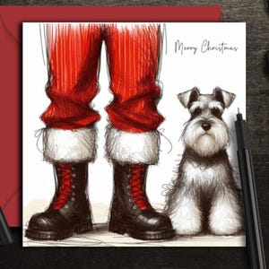 SCHNAUZER HUND Salt & Pepper (fc) Weihnachtskarte. Eine Weihnachtskarte für jede verspielte Schnauzer-Hundemutti oder Hundepapa, Familienmitglied oder Freund