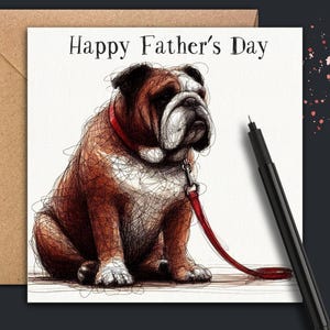 Carte de fête des pères BULLDOG (Plein rouge) Une carte de fête des pères pour un père bouledogue brun classique, un père chien, un beau-père, un grand-père, un fils ou un oncle