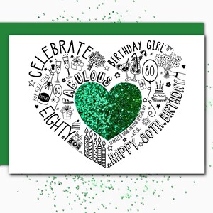 80E VERJAARDAGKAART - 80E Green Sparkle Speciale verjaardagskaart voor moeder, vrouw, zus, vriend, tante. 80e mijlpaalverjaardag