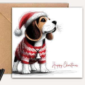 Biglietto di NATALE BEAGLE, biglietto per tutti coloro che amano i cani Beagle, perfetto da regalare a Natale a mamma, papà, familiari o amici