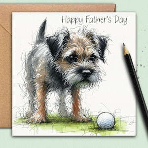 Biglietto per la festa del papà con cane Border Terrier (palla da golf) Un biglietto con un Border Terrier da regalare al papà, al papà di un cane, al patrigno, al suocero o al nonno