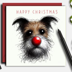 Een BORDER TERRIER-kaart voor Kerstmis. Een kerstkaart voor elke eigenaar, hondenvader, hondenmoeder of grootouder van deze kleine brutale honden.
