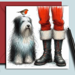 Carte de Noël OLD ENGLISH SHEEPDOG (fc) Une carte de Noël pour chaque propriétaire de chien de berger anglais, maman, papa, ami, toiletteur ou promeneur de chien