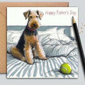 AIREDALE DOG Vaderdagkaart (hondenbed) Vaderdagkaart om te geven aan de Airedale-hond Vader, de hond, vader, stiefvader, schoonvader, opa
